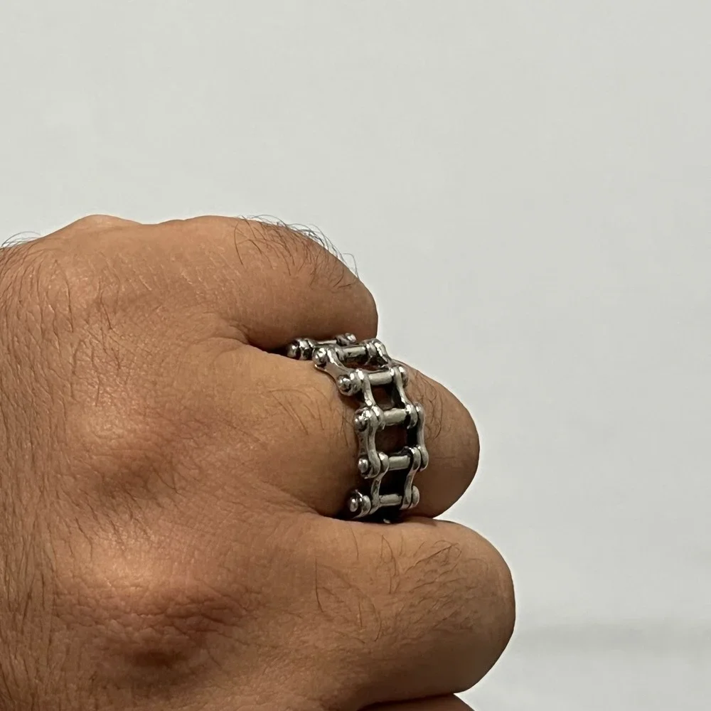 Mens Silver Tone Stainless Steel  Motorcycle Biker Chain Ring Grunge Punk